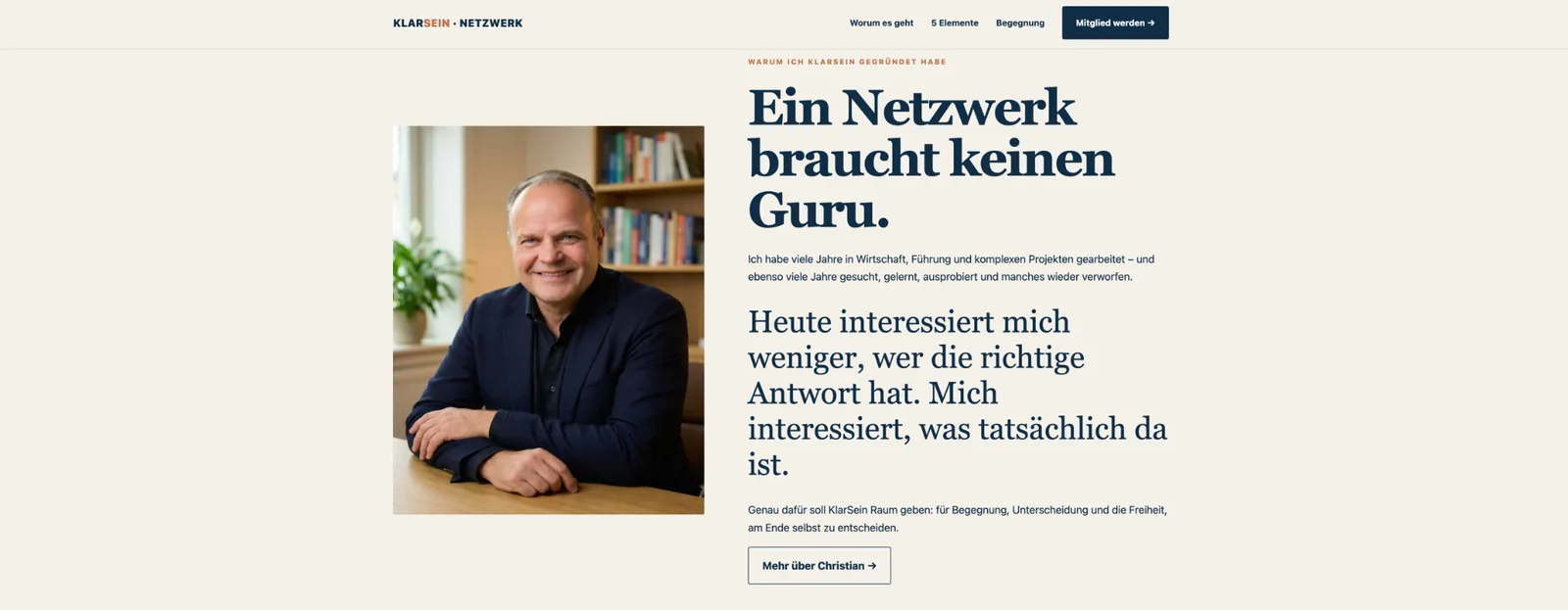 Screenshot der Website KlarSein-Netzwerk